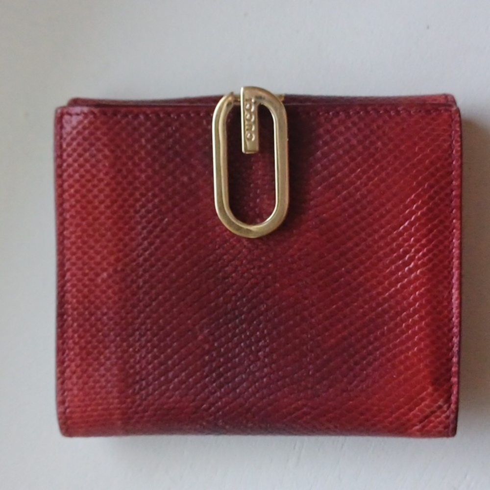 Vintage Gucci Red Compact Exotic Leather Wallet